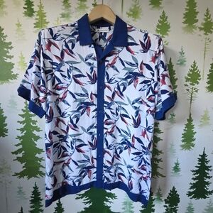 Cubavera Button-Front Watercolor Leaf Print Camp Shirt